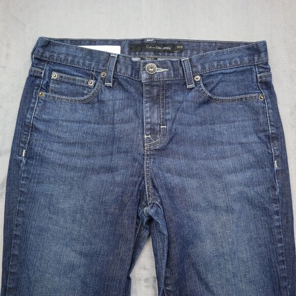 Calvin Klein Jeans Womens 30 Blue Flared Low Rise 5 Pocket Dark Wash Denim Pants - Picture 9 of 16